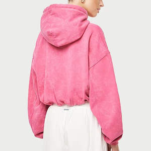 Sweat à capuche court personnalisé pour femmes, ensemble décontracté d'hiver avec col roulé et fermeture éclair, sweat à capuche court à effet délavé - Product Image 5