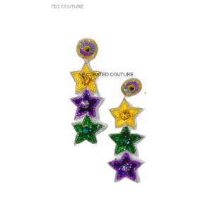 Pendientes de Mardi Gras de diseño personalizado para mujer con trabajo de cuentas a mano perfecto para la celebración del evento Mardi Gras - Product Image 1