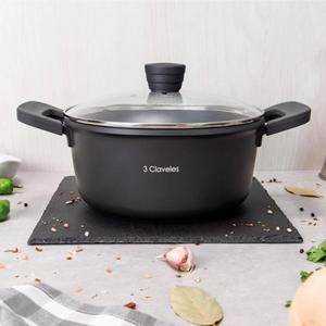 Set of 3 <b>Casserole</b> Dishes <b>with</b> <b>Lids</b> 202428cm and Saucepan 16cm in Cast Aluminum + Grill <b>Pan</b> 28x28cm in Non-Stick Forged - Product Image 5