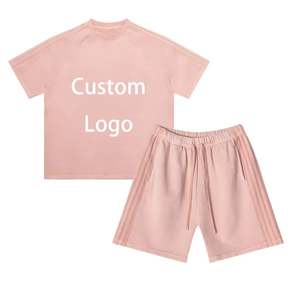 Ensemble de 2 pièces décontractées à l'acide pour hommes, t-shirt à manches courtes et short d'été imprimés avec logo personnalisé, vente en gros de tissu éponge - Product Image 1