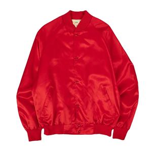 Chaqueta Bomber Vintage de Satén para Hombre, Roja, con Logotipo de Equipo Universitario, Cierre de Broches, Puños a Rayas, Estilo Retro, Chaqueta de Fútbol - Product Image 1