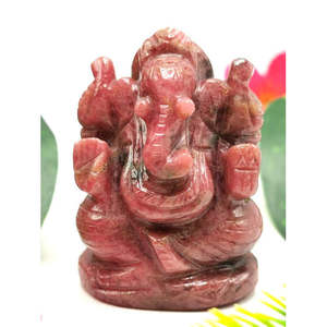 Sculpture artisanale de Ganesh en rhodonite - Idole du Dieu Ganesha en cristaux/pierres précieuses - Reiki/Chakra/Thérapie - 2 pouces - Product Image 1