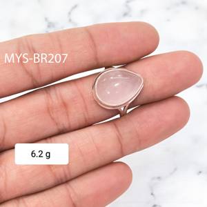 แหวนเงินแท้ 925 ประดับพลอยโรสควอตซ์ทรงลูกแพร์ธรรมชาติ แหวนทำมือแบบฝังขอบเรียบง่าย สำหรับงานแต่งงานและงานปาร์ตี้ - Product Image 1