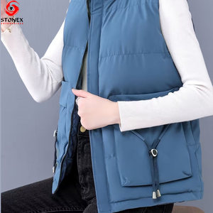 Gilet matelassé personnalisé pour femme, décontracté, à capuche, sans manches, tricoté, fermeture éclair, chaud, vêtement d'hiver réversible avec poches - Product Image 3