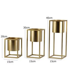 Gold Metal Iron Flower Pots Garden Shelf for Flower Planter Stand Set <b>Corner</b> Pot Rack Metal Rectangle Plant Stand - Product Image 1