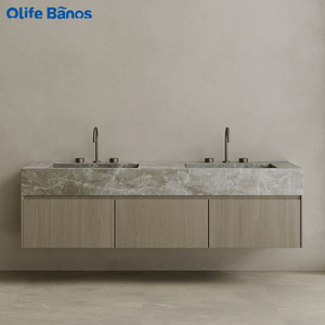 <span class=keywords><strong>Mueble</strong></span> de tocador de baño de lavabo doble montado en la pared de lujo <span class=keywords><strong>con</strong></span> encimera de piedra sinterizada de mármol de varios colores para baño de hogar de lujo - Product Image 1