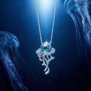 สร้อยคอจี้แมงกะพรุนเจลลี่ฟิชประดับด้วยหินรูปไข่สีน้ำเงิน - Product Image 3