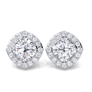 Boucles d'oreilles clous halo minimalistes en or 18 carats jaune, blanc et rose avec diamant taille coussin 1 carat – Bijoux raffinés - Product Image 5