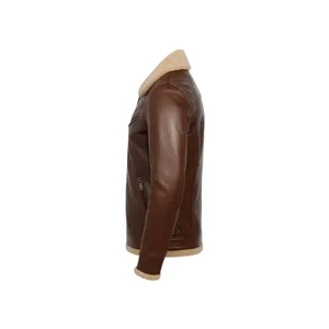 Veste bomber en cuir Alex Brown coupe-vent en peau de mouton avec doublure en laine et doublure en satin pour l'hiver - Product Image 2