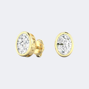 Pendientes de Diamantes Ovalados de 1.00CTW con Engaste de Bisel, Oro de 14k, Diamantes Cultivados en Laboratorio, Color D, Joyería Minimalista Solitaria para Mujer, Par - Product Image 6