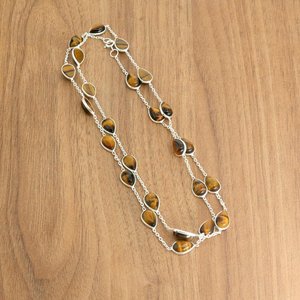 925 Sterling Tiger Eye Choker Collier Vintage Double Couche Lunette Bijoux avec Zircon Pierre Principale De La Collection - Product Image 2