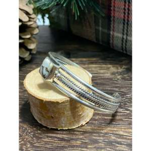 Navajo Handmade Mohave Turquoise & Sterling <b>Silver</b> Fashion <b>Cuff</b> <b>Bracelet</b> - Product Image 4