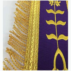 High Quality <b>Masonic</b> Past Master Gold Embroidery Purple Apron Machine Embroidery Lambskin Leather for Everyday Use - Product Image 4