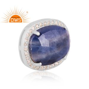 ออกแบบแฮนด์เมดดีเงินสเตอร์ลิงธรรมชาติเพชรและพลอยสีฟ้าไพลินจี้เพชรผู้ผลิตเครื่องประดับ - Product Image 2