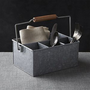 Porte-ustensiles galvanisé avec style ferme et plusieurs compartiments pour garder les essentiels de la cuisine organisés - Product Image 1