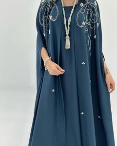 Abaya musulmane de luxe de Dubaï, design kimono à devant ouvert, ornée de strass, robe élégante et modeste, manches longues en soie - Product Image 4