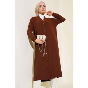 Aerobin Brown <b>Cardigan</b> <b>Long</b> Casual Wool and Acrylic Print and Solid Pattern <b>Plus</b> <b>Size</b> Autumn Winter Button Decoration - Product Image 3