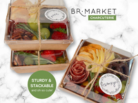 Boîtes alimentaires carrées personnalisées en papier kraft laminé avec revêtement anti-graisse et couvercles transparents en PET (12,7 cm x 12,7 cm x 6,35 cm)