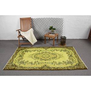 Alfombra de retazos de lana Vintage 3,9X7,1 pies Respaldo de látex marrón amarillo Sala de estar Dormitorio Piso Rectangular Pasillo Patrón - Product Image 3