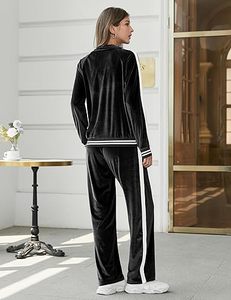 Velvet Zip-Up <b>Lounge</b> <b>Set</b> for <b>Women</b> Soft Breathable <b>Velour</b> Casual Wear with Sweatpants and Sweatshirt Outfit with Pockets - Product Image 4