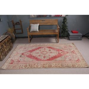 Turkish Rug, 4.5x7.5 ft Vintage Rug, <b>Red</b> Ikat <b>Wool</b> Rug - Product Image 3