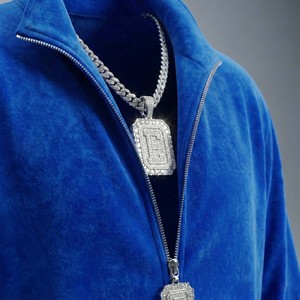 Ensemble de survêtement deux pièces en velours bleu roi pour homme, avec bas évasé, orné de cristaux, fermeture à cordon, imprimé uni, vente en gros - Product Image 5