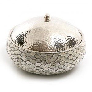 Tazón decorativo de metal martillado con MOP Work, contenedor de almacenamiento con acabado plateado para hoteles, catering y servicio de comida - Product Image 6