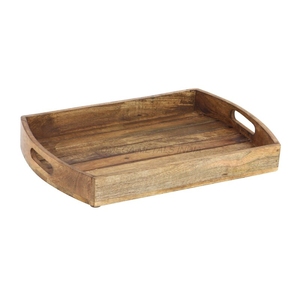 Bandeja de madera de mango beige claro hecha a mano con elegante forma ovalada y acabado texturizado único para organizar y exhibir artículos - Product Image 3