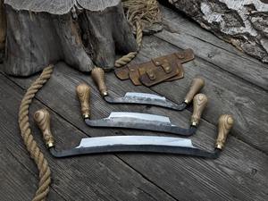 <b>Set</b> of 3 Wood Carving Draw knives Sharp Blades Hand Forged From Hardened Carbon Steel, Ergonomic Ash Wood Handles - Product Image 3