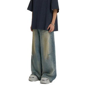 Nuevos pantalones vaqueros holgados de alta calidad más vendidos para hombres y pantalones vaqueros rectos de pierna ancha con lavado sucio de talla grande sueltos desgastados - Product Image 3