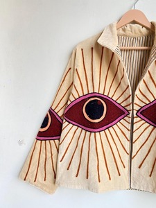 Veste Beige mauvais œil Halloween Suzani veste Boho manteau d'hiver manteau de broderie cadeau de fête de Noël vêtements d'extérieur décontractés superposition - Product Image 2