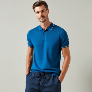 Polo en coton élégant à manches courtes pour homme, anti-plis, respirant, avec bordures contrastées et boutons décoratifs pour l'été - Product Image 2