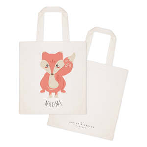 Personalized Name Fox Cotton Canvas Tote Bag Customizable Daily Use Shopping Bag - Product Image 2