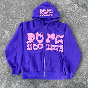 Ropa de calle Essentials sudaderas con estampado de espuma personalizado BOXY Fit de gran tamaño Unisex Zip Up sudaderas Puff Print Hoodie - Product Image 6