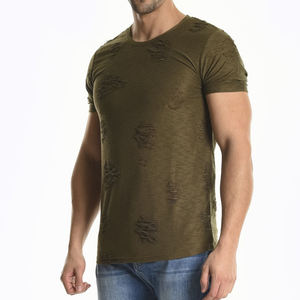 Nueva moda de manga corta de cuello redondo para hombre, camiseta desgastada, camiseta de lavado ácido de algodón para hombre más vendida - Product Image 4
