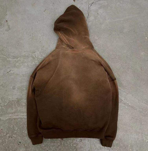 Ensemble de survêtement unisexe en molleton brun délavé antibactérien avec fermeture éclair et pantalon de jogging assorti, deux pièces, coton doux, décontracté - Product Image 4