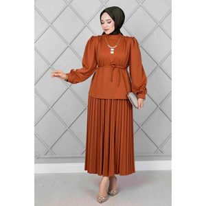 Hombros Botón Detalle Hijab 2 Piezas Set Tan - Product Image 4