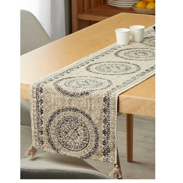 Toalha de mesa estampada de luxo, 100% algodão, novo design, feito à mão, alta qualidade, bordado, linho, impresso, personalizado