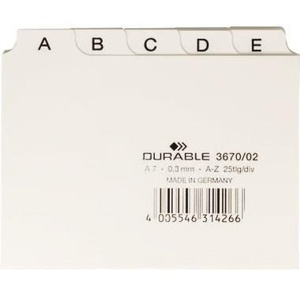 Cartes d'indexation A7 durables en polypropylène blanc avec 25 onglets - Product Image 1