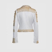 Nouvelle veste en cuir véritable pleine fleur pour homme, style punk, cloutée, avec clous métalliques, en cuir de vachette première couche, style rock.