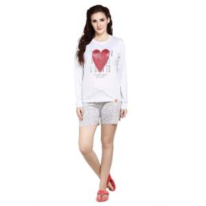 Ensemble de pyjama décontracté pour femme Evolve avec imprimé cœurs, gris chiné, col rond, short, en tissu tricoté doux - Product Image 4