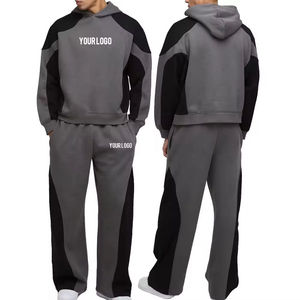 ชุดแทรคสูทสตรีทแวร์โลโก้สั่งทำ ผ้าหนา 400 450 500 กรัม ผ้าฝ้ายฟลีซ 100% เสื้อฮู้ดทรงบ็อกซี่ ชุดเซ็ตพร้อมกางเกงวอร์มทรงโอเวอร์ไซส์ สำหรับทุกเพศ - Product Image 1