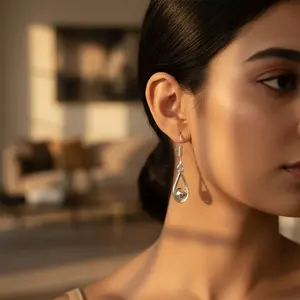 Boucles d'oreilles en argent 925 plaqué or 18 carats avec pendentif en turquoise, diamant et perle, bijoux à porter tous les jours pour femmes - Product Image 3