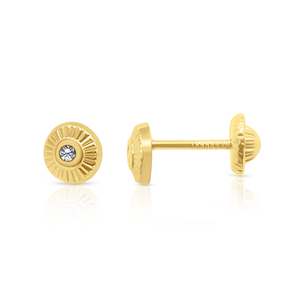 Pendientes redondos de oro con piedra CZ en el medio Joyería de tuerca fina - Product Image 1