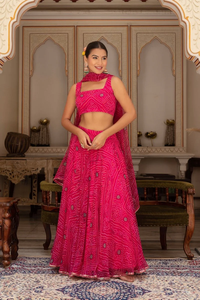 Gulabi galiyan RANI bandhej georgette lehenga ชุดสีชมพูกับ georgette dupatta ทันสมัยผู้หญิงสวย lehenga - Product Image 4