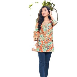 Tops courts en coton premium avec imprimés en feuille, design fantaisie, taille naturelle, méthode de tissage tissé, vente en gros - Product Image 3