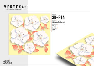 Carreaux en porcelaine vitrifiée polie à motif floral 60x60cm, surface 3D R16-brillante, carreaux de 600x600mm pour les intérieurs décoratifs - Product Image 2