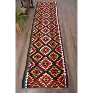 Turkish Vintage Kilim <b>Runner</b> Rug 2.6x9.7 ft, <b>Red</b> Floral Rug Wool - Product Image 1