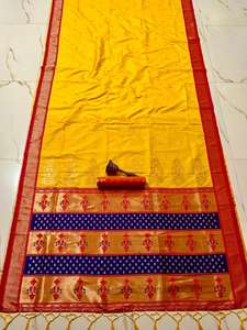 El último Sari estampado Paithani de seda suave de diseñador por FabZone - Product Image 5