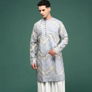 Men's Wear Embroidered Embellished Kurta Solid Style Pattern Kurta Pant Casual Party Occasional Wear For Men at Bulk Prices OEM